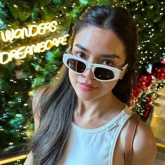 Balenciaga BB0095S 012 BRAND NEW Sunglasses White Gold Logo Grey Cat Eye Unisex - Picture 1 of 13